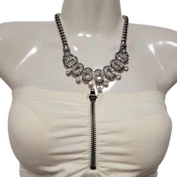 CREAM Color Padded Tube Top Zippered Bandeau One Size - New - Picture 3 of 7